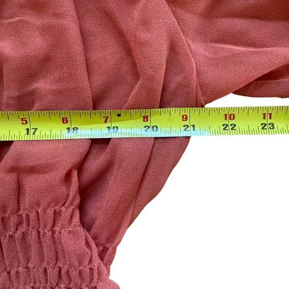 ASOS Orange Sheer Blouse Top Long Sleeve Neck Tie Smocked 14 - Picture 4 of 11